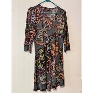 Reborn Floral Gray Round Neck Tunic Top Dress Women's Size Small